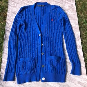 Polo Ralph Lauren Blue Cable Knit Cardigan Sweater